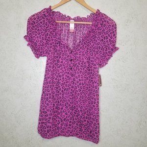 Juniors Leopard Print Peasant Top